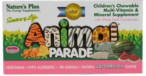 Nature's Plus Animal Parade Multivitamínico Infantil Sabor Melancia 180 Comprimidos Mastigáveis