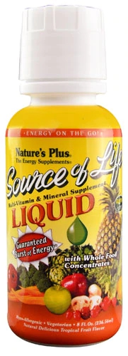 Nature's Plus Source of Life Multivitamínico e Mineral Líquido Sabor Frutas Tropicais 237ml