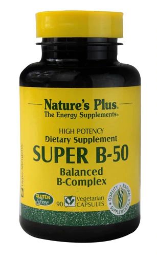 Nature's Plus Super B-50 Complexo de Vitaminas B - 90 Cápsulas Vegetarianas