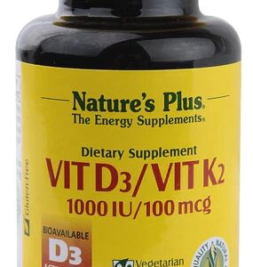Nature's Plus Vitamina D3 1000 UI e K2 100 mcg - 90 Cápsulas Vegetarianas