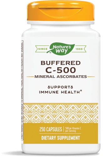Nature's Way Buffered C-500: 250 Cápsulas de Vitamina C Tampada Alta Absorção