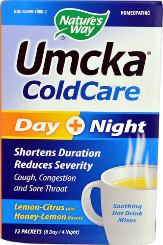 Nature's Way Umcka ColdCare Dia e Noite Bebida Quente Limão-Cítrico Mel-Limão - 12 Sachês