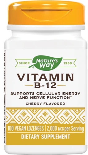 Nature's Way Vitamina B12 Cereja 2000mcg - 100 Pastilhas Veganas