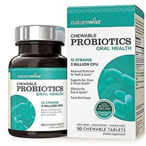 Naturewise Probióticos Orais Time Release Menta Fresca - 50 Comprimidos Mastigáveis com 3 Bilhões de UFC