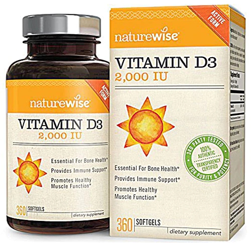 Naturewise Vitamina D3 2000 UI - 360 Cápsulas Sólidas para Imunidade e Bem-Estar