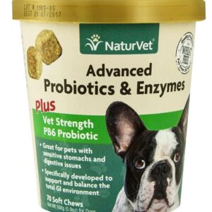 NaturVet Probióticos e Enzimas Avançadas para Cães - 70 Petiscos Mastigáveis Soft Chews