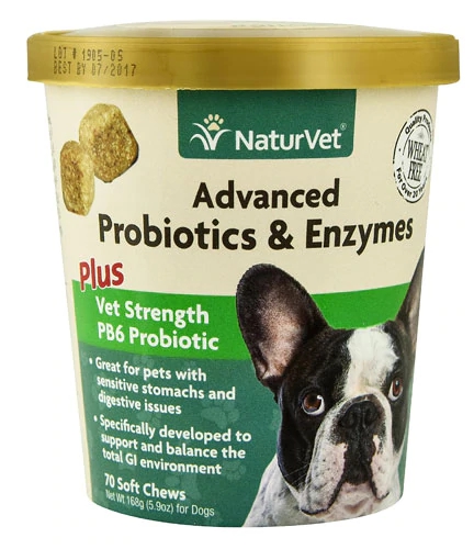 NaturVet Probióticos e Enzimas Avançadas para Cães - 70 Petiscos Mastigáveis Soft Chews