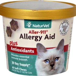 NaturVet Aller-911® Allergy Aid Plus Antioxidantes para Gatos - 60 Mastigáveis Suaves (Aprox. 43g)