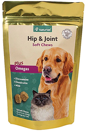 NaturVet Hip and Joint Soft Chews com Ômegas para Cães e Gatos - 120 Unidades