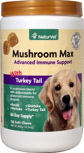 NaturVet Mushroom Max Suporte Imunológico Avançado para Cães - 120 Mastigáveis de Peru