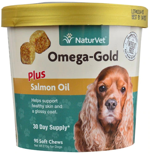 NaturVet Ômega-Gold Cão Óleo de Salmão - 90 Mastigáveis para Saúde e Pelagem Brilhante
