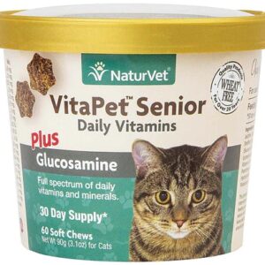 NaturVet VitaPet Senior Suplemento para Gatos Idosos com Glucosamina - 60 Mastigáveis Macios