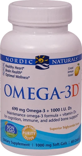 Nordic Naturals Ômega-3D™ Limão 1000 mg - 60 Cápsulas Gelatinosas