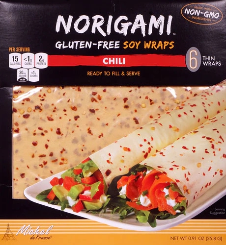 Wraps de Soja Norigami Michel de France® Sem Glúten Sabor Chili - 6 Folhas Finas (Aprox. 78g)
