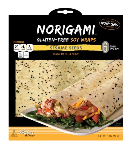 Wraps de Soja Sem Glúten Norigami Michel de France com Sementes de Gergelim - 6 Unidades Finas - 150g