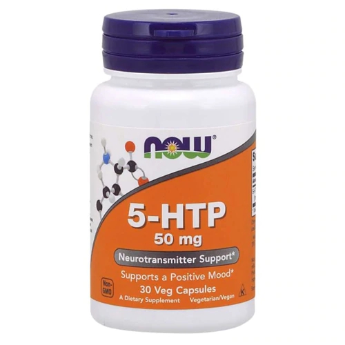 NOW 5-HTP 50mg - 30 Cápsulas Vegetais - Bem-Estar e Humor