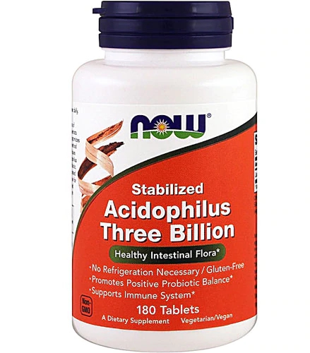 NOW Acidophilus Three Billion 180 Comprimidos - Saúde Intestinal Probiótica