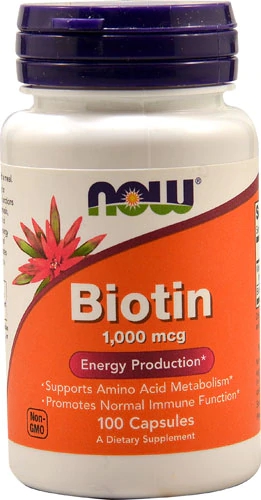 NOW Biotin 1000 mcg - Suplemento de Biotina para Cabelos, Pele e Unhas - 100 Cápsulas