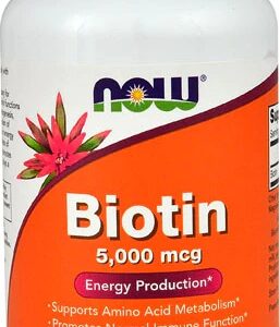 NOW Biotin 5000 mcg - 120 Cápsulas Vegetais - Essencial para Cabelo, Pele e Unhas