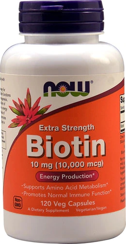 NOW Biotin Extra Strength 10mg - 120 Cápsulas Vegetarianas - Suplemento para Cabelo, Pele e Unhas