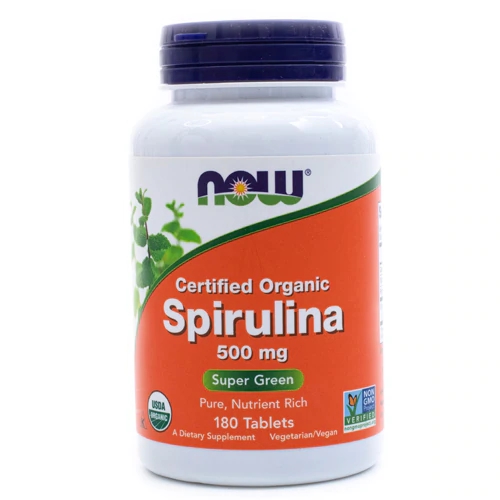 NOW Certified Organic Spirulina 500mg - 180 Comprimidos: Superalimento Verde para Sua Saúde