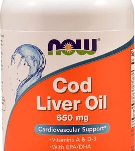 NOW Cod Liver Oil Ômega 3 - 650mg de Óleo de Fígado de Bacalhau - 250 Cápsulas Gelatinosas