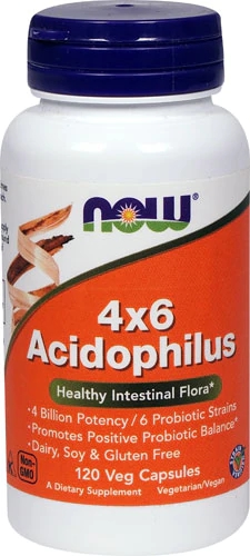 NOW Foods 4X6 Acidophilus Probiótico - 4 Bilhões de UFC - 120 Cápsulas Vegetais