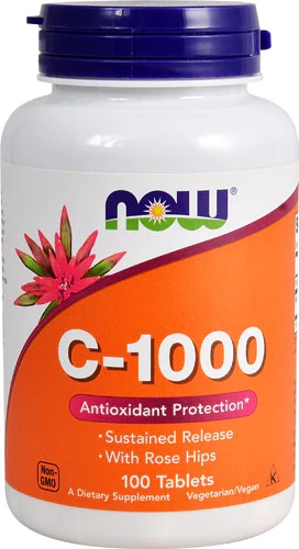 Vitamina C 1000mg com Rosa Mosqueta NOW Foods - 100 Comprimidos