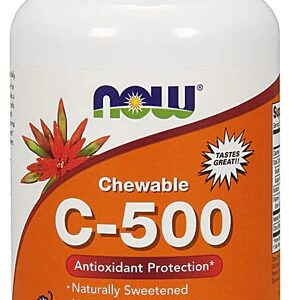 Vitamina C Mastigável NOW Foods C-500 Sabor Cherry-Berry 100 Comprimidos