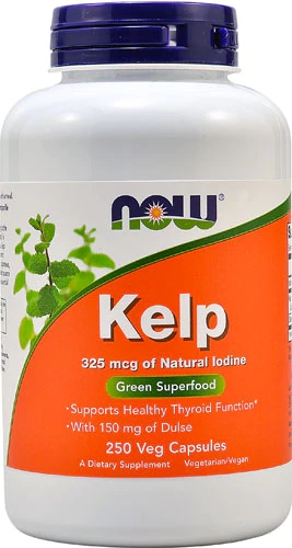 NOW Foods Kelp 250 Cápsulas Veganas - Algas Marinhas Ricas em Iodo para Saúde da Tireoide