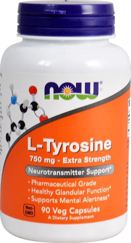 NOW Foods L-Tirosina 750mg - 90 Cápsulas - Suplemento para Foco e Bem-Estar