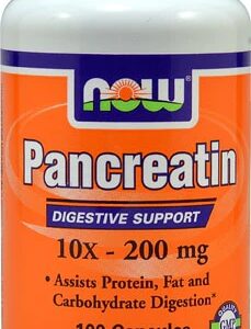 NOW Foods Pancreatina 10X - 200 mg - 100 Cápsulas - Suporte Digestivo