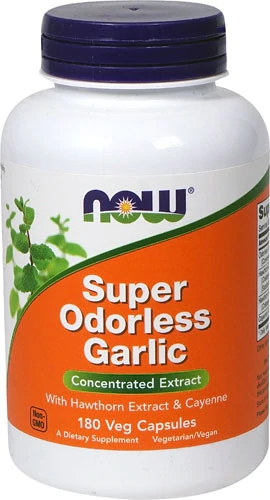 NOW Foods Super Odorless Garlic 180 Cápsulas Vegetarianas - Saúde Cardiovascular