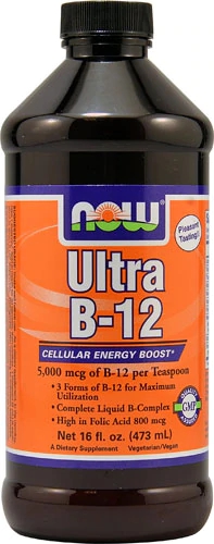 NOW Foods Ultra B-12 5000 mcg - Suplemento Líquido com Complexo B Completo - 473ml
