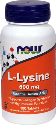 NOW L-Lisina 500mg - 100 Comprimidos - Suporte Imunológico e Saúde Muscular
