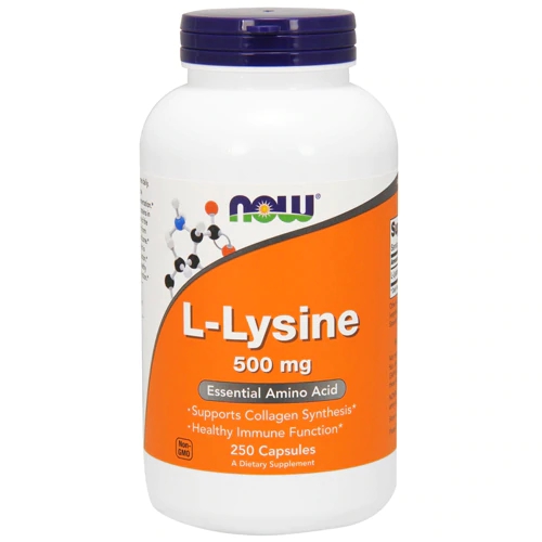 NOW L-Lisina 500 mg - 250 Cápsulas - Suporte Imunológico e Saúde Óssea
