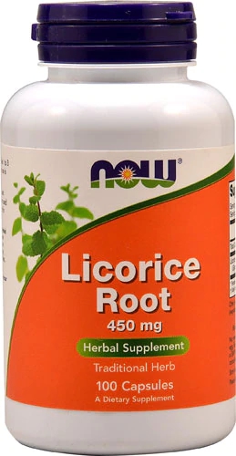 NOW Licorice Root - Raiz de Alcaçuz 450 mg - 100 Cápsulas - Bem-Estar Natural
