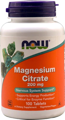 NOW Magnesium Citrate 200mg - 100 Comprimidos | Suplemento Essencial