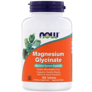 NOW Magnesium Glycinate 200mg - 180 Tablets - Suporte ao Bem-Estar