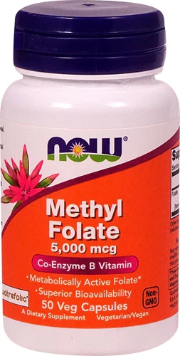 NOW Methyl Folate 5000 mcg - 50 Cápsulas Vegetais - Saúde e Bem-Estar