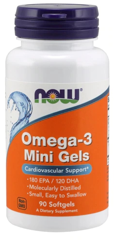 NOW Omega-3 Mini Gels 90 Softgels - Saúde do Coração e Cérebro