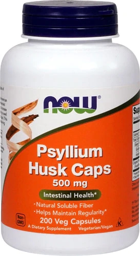 NOW Psyllium Husk Caps 500mg - Suplemento de Fibra com 200 Cápsulas