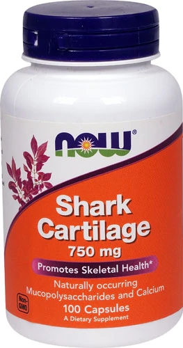 NOW Shark Cartilage 750 mg - Condroitina e Glucosamina para Saúde das Articulações - 100 Cápsulas