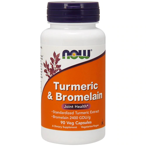 NOW Turmeric & Bromelain 90 Cápsulas Veganas - Curcumina e Enzima do Abacaxi para Saúde e Bem-Estar