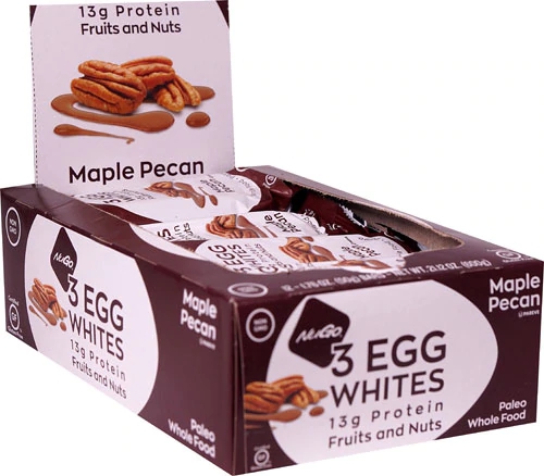 Barras de Proteína NuGo Nutrition Claras de Ovo, Frutas e Nozes Sabor Maple Pecan - Caixa com 12 Unidades (Aprox. 600g)
