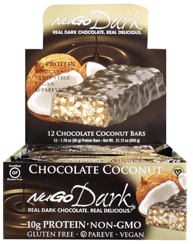 NuGo Nutrition NuGo Dark Chocolate Coconut Barras Sem Glúten - Caixa com 12 Unidades