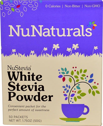 Adoçante NuStevia™ White em Pó NuNaturals – 50 Sachês Práticos
