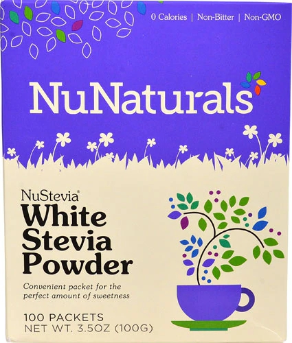 Adoçante Natural NuStevia White NuNaturals em Pó - 100 Sachês - Zero Calorias