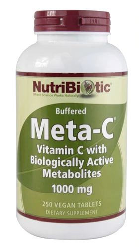 NutriBiotic Buffered Meta-C 1000mg: Vitamina C Vegana com Cálcio e Spirulina - 250 Comprimidos