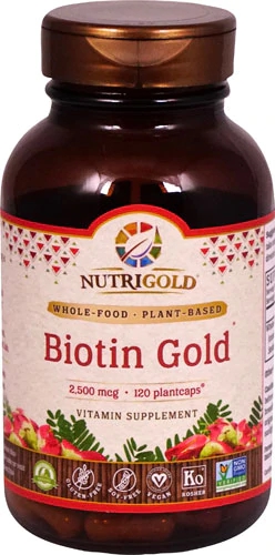 NutriGold Biotin Gold 2500 mcg - 120 Plantcaps® - Cabelos, Pele e Unhas Fortes